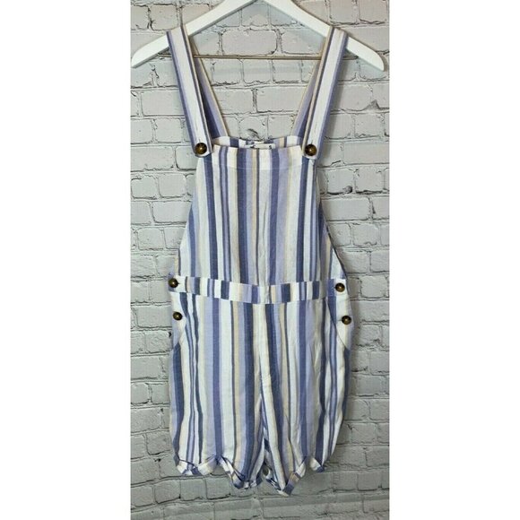 HOLLISTER Womens' Blue White Striped Overalls Shorts Shortalls Size Small - Picture 1 of 4